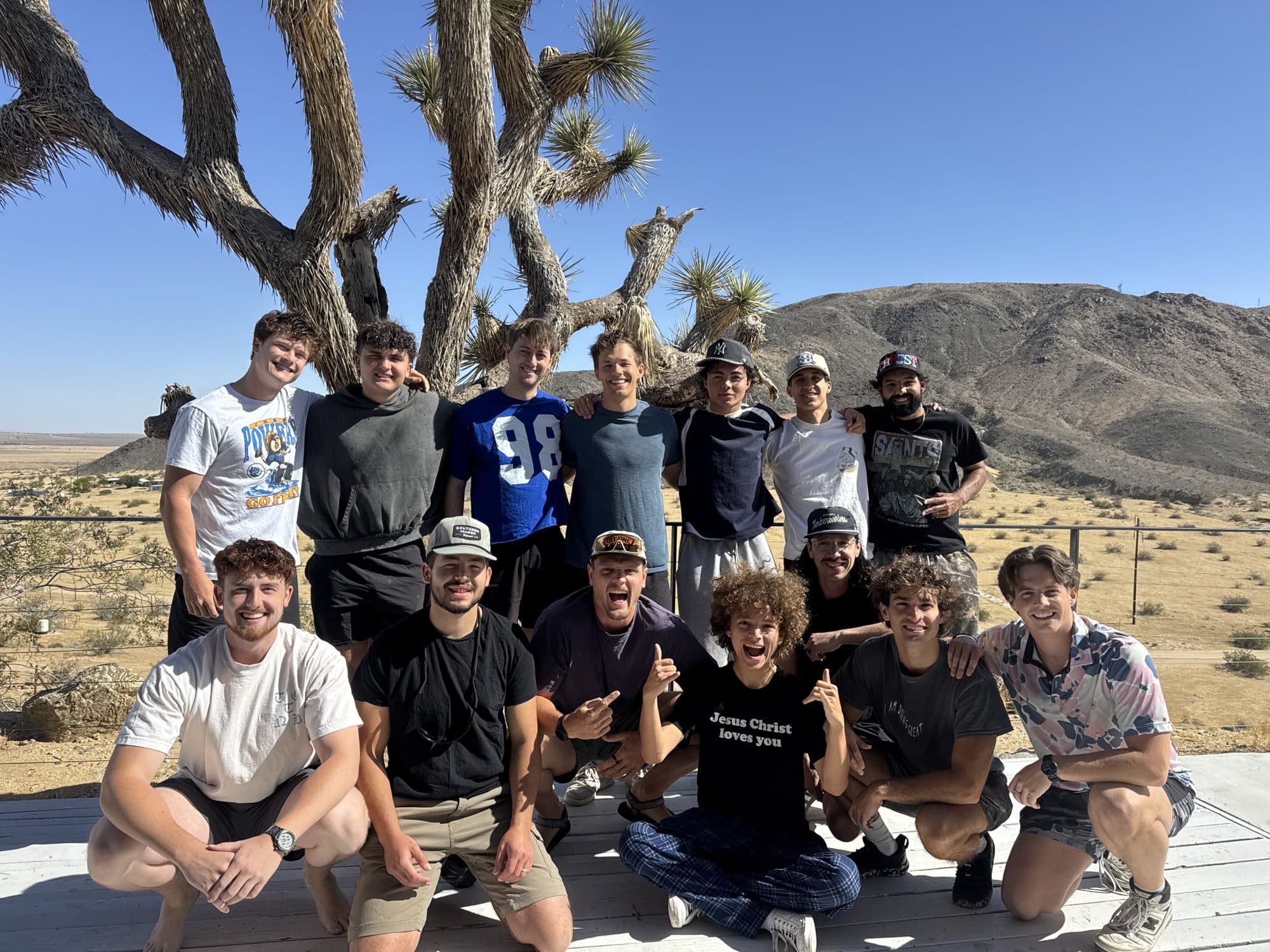 The cohort under a Joshua tree on the last day