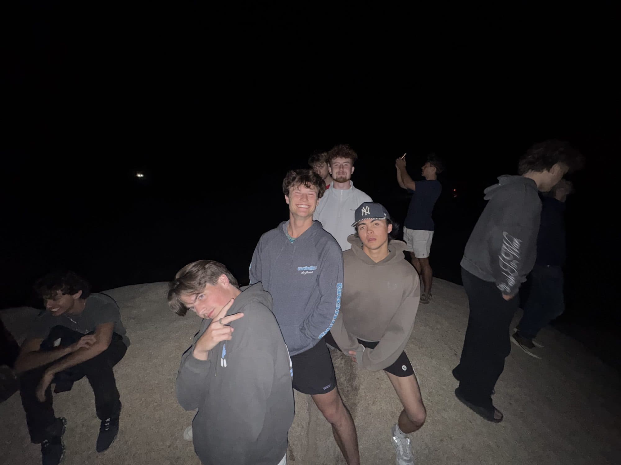 The cohort outside after dark on the first night